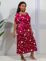 Star & Moon Print Nightdress High Stretch