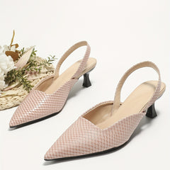 Snakeskin Pattern Kitten Heels Pointed Toe Slingback Sandals