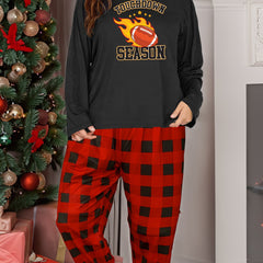 Lounge Set Women's Plus Burning Rugby & Letter Print Tee & Plaid Pants