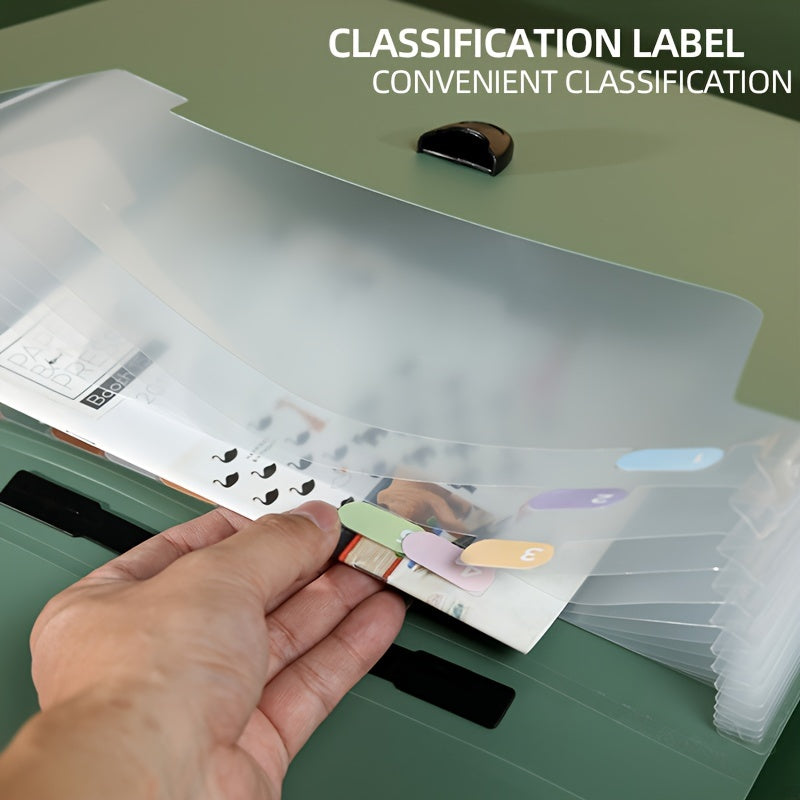 Expanding File Organizer with 13 Transparent Pockets Secure Buckle Labeling Tabs
