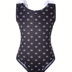 Girl's Heart Print Tankini Swimsuit with Flower Decoration