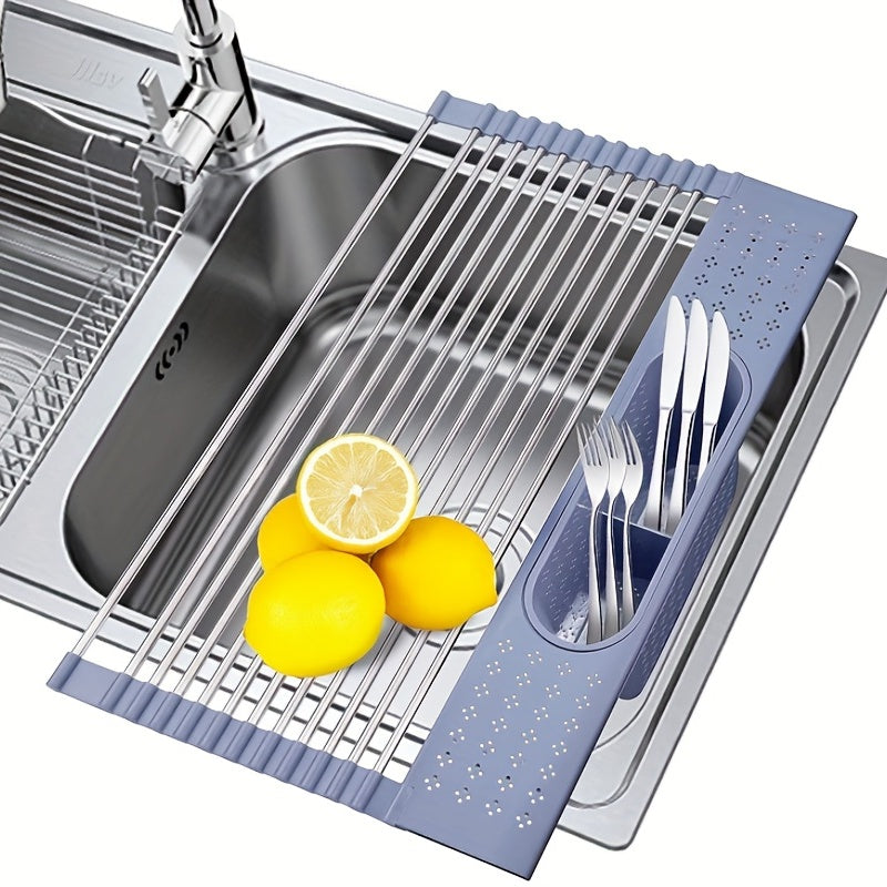 Rollable Dish Drying Rack Stainless Steel Grey Dish Drain