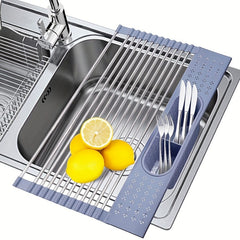 Rollable Dish Drying Rack Stainless Steel Grey Dish Drain