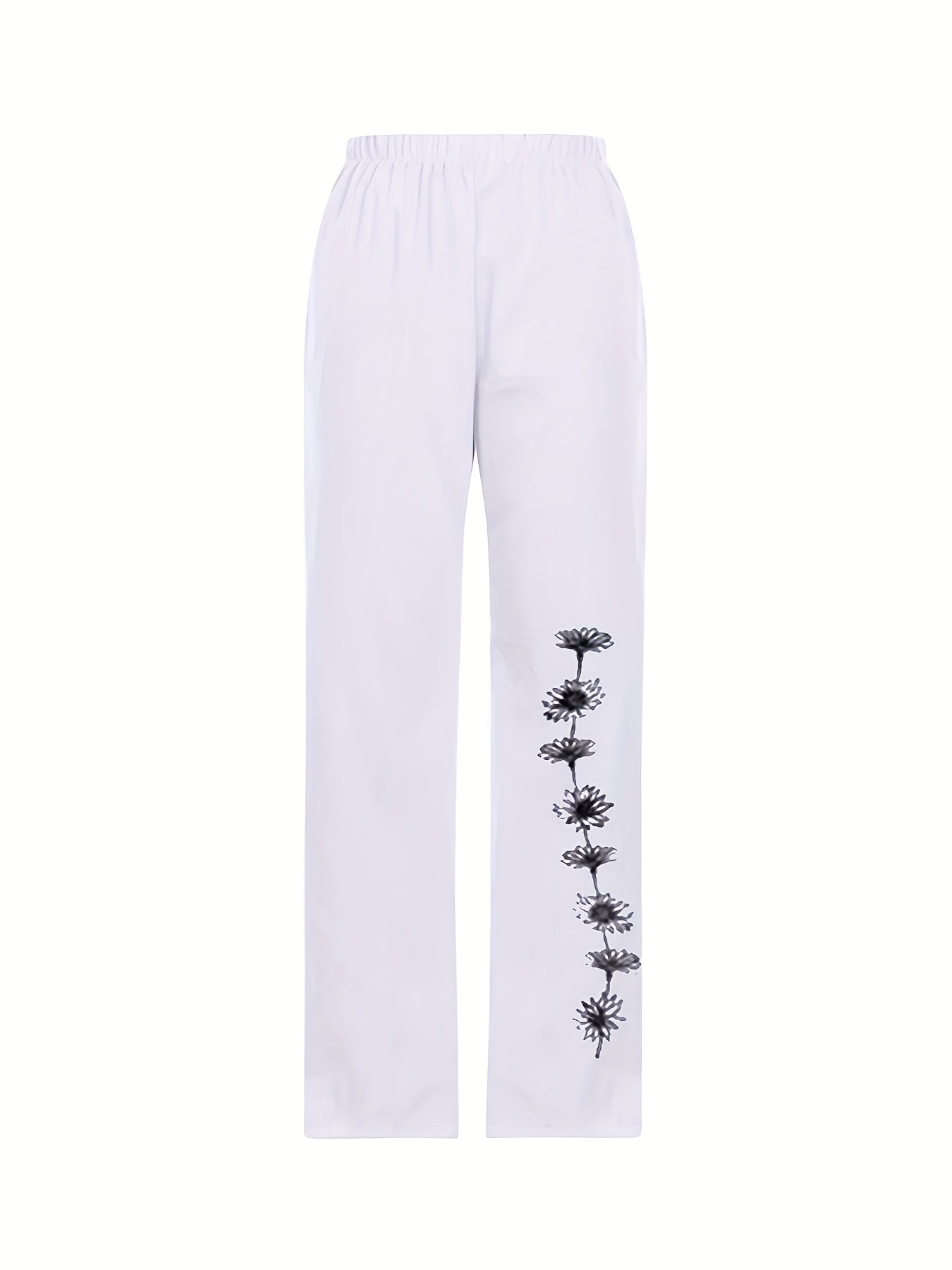 Floral Print Wide Leg Pants Vintage Elastic Waist Long Length Pants