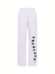 Floral Print Wide Leg Pants Vintage Elastic Waist Long Length Pants