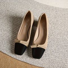 Chic Bowknot Chunky Heels Square Toe Mid Heel Shoes