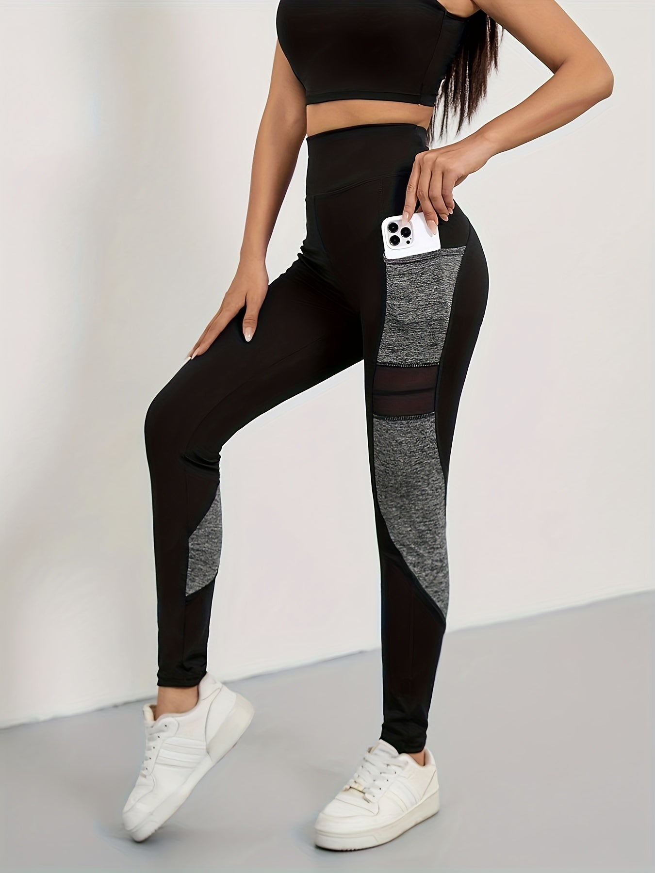 Mesh Stitching Yoga Leggings High Waist Hip Lifting Workout Pants