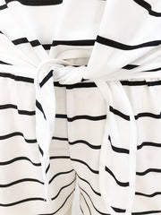Striped Print Casual Two piece Set Tie Front Short Sleeve Tops & Wide Leg Shorts