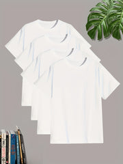 4 Pcs Men's Solid Short Sleeve T-shirt Tee Summer Casual Comfy Cotton