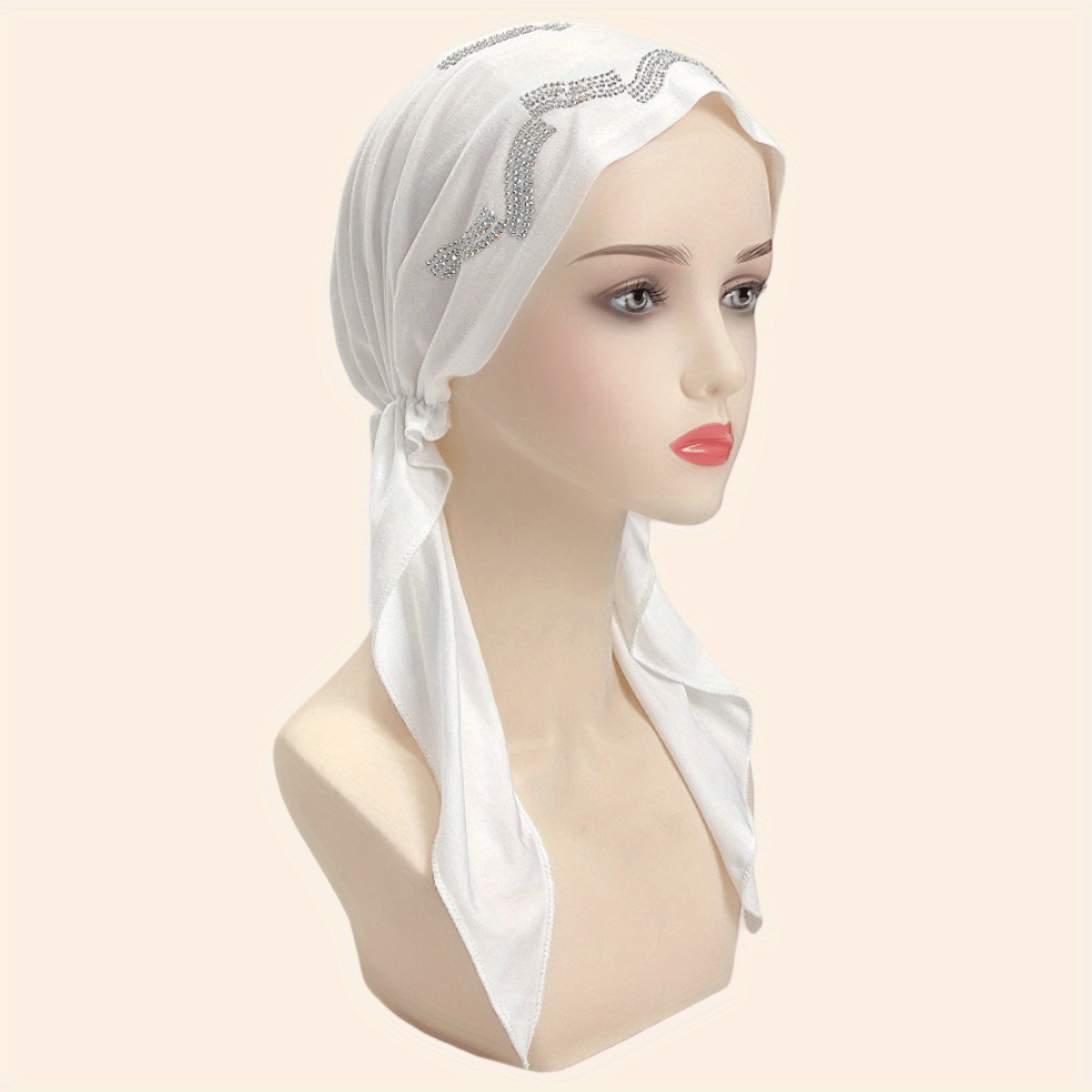 Wave Rhinestone Head Wrap Turban Pre-tied Headscarf Women Bonnet