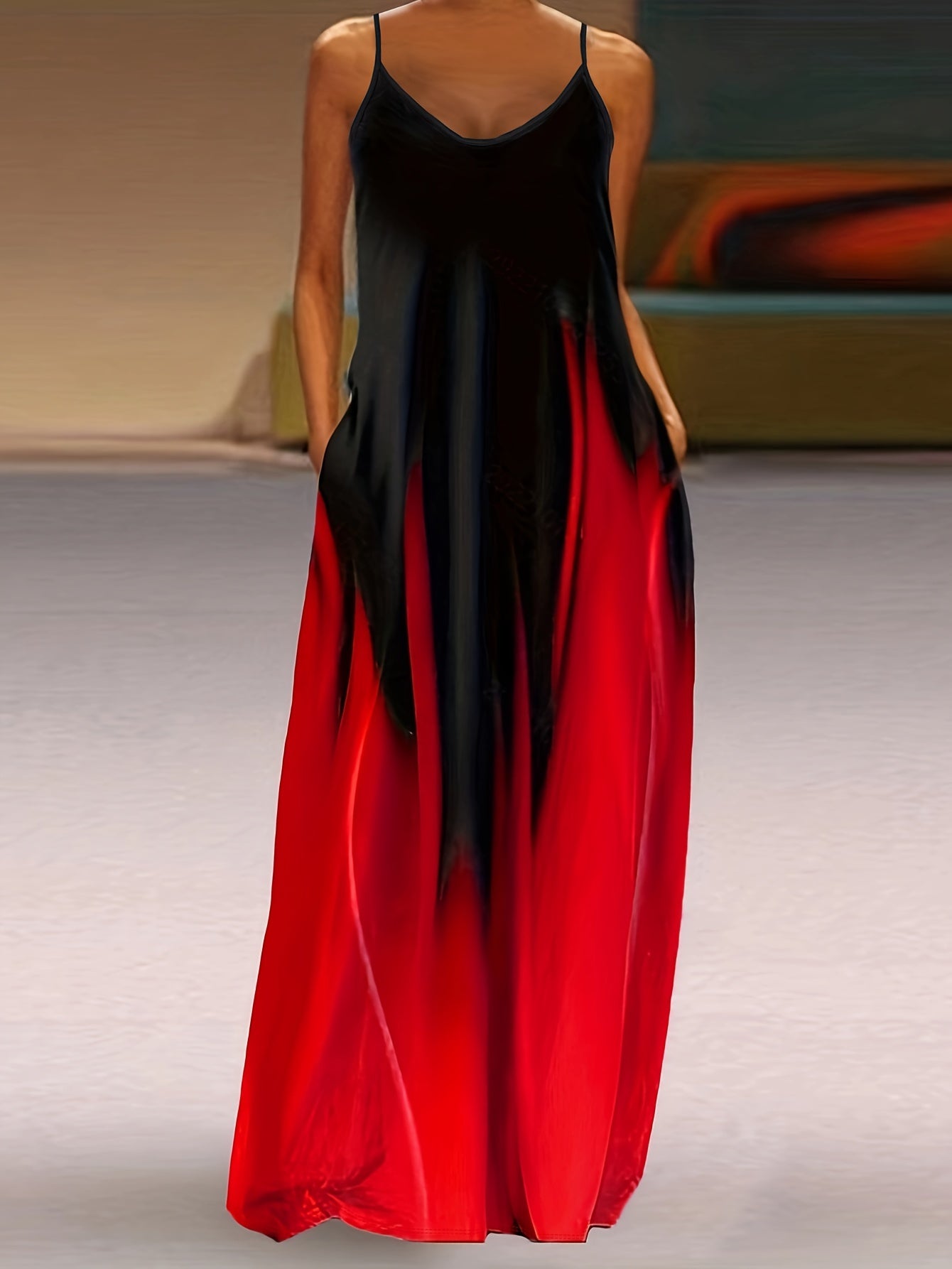 Women's Plus Ombre Print Maxi Dress With Pockets