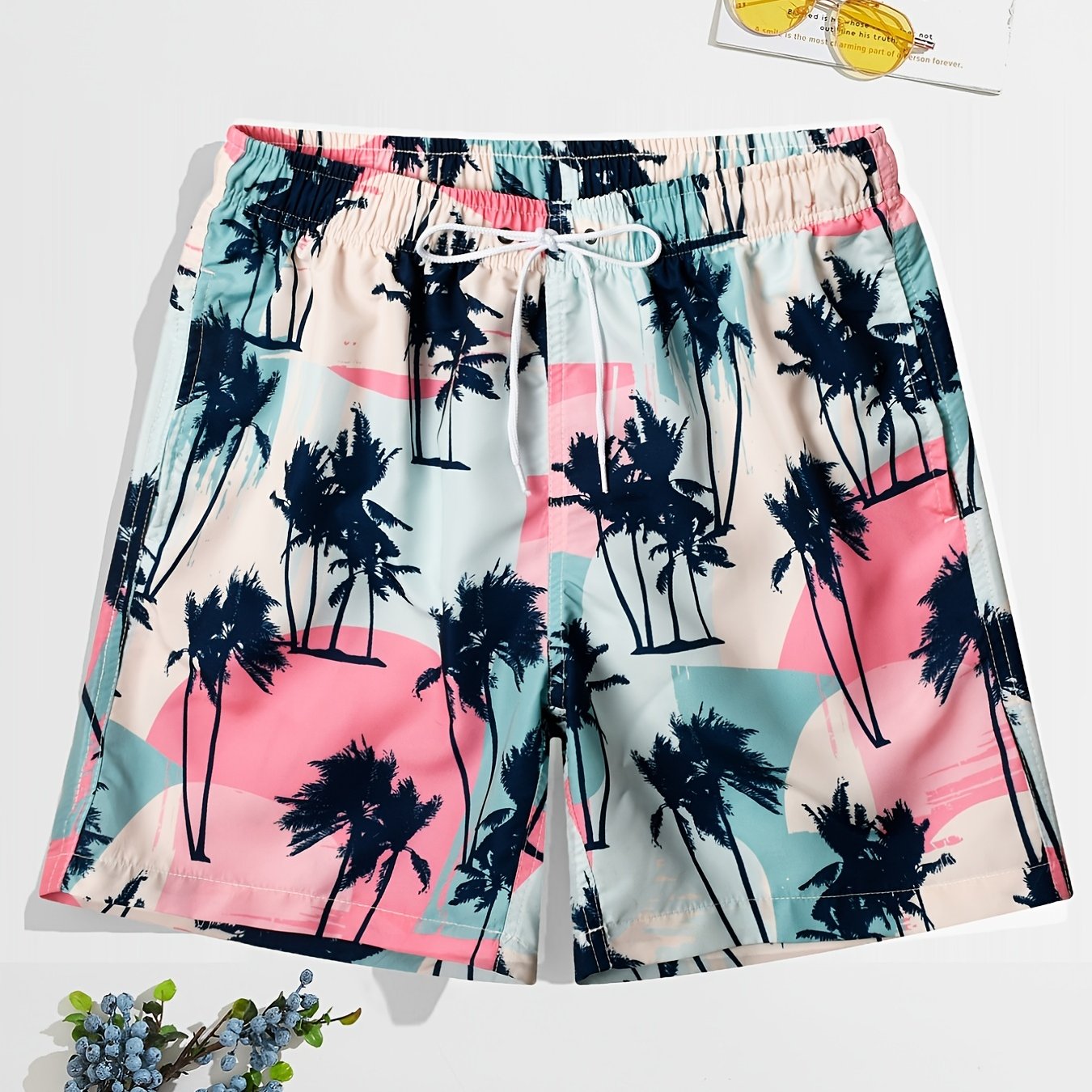 Men's Coconut Tree Double Layer Swimming Shorts Beach Pants