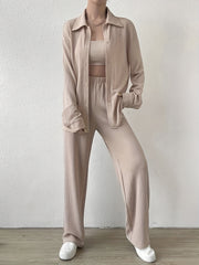 Casual 2 Piece Set Solid Blouse & Wide Leg Pants