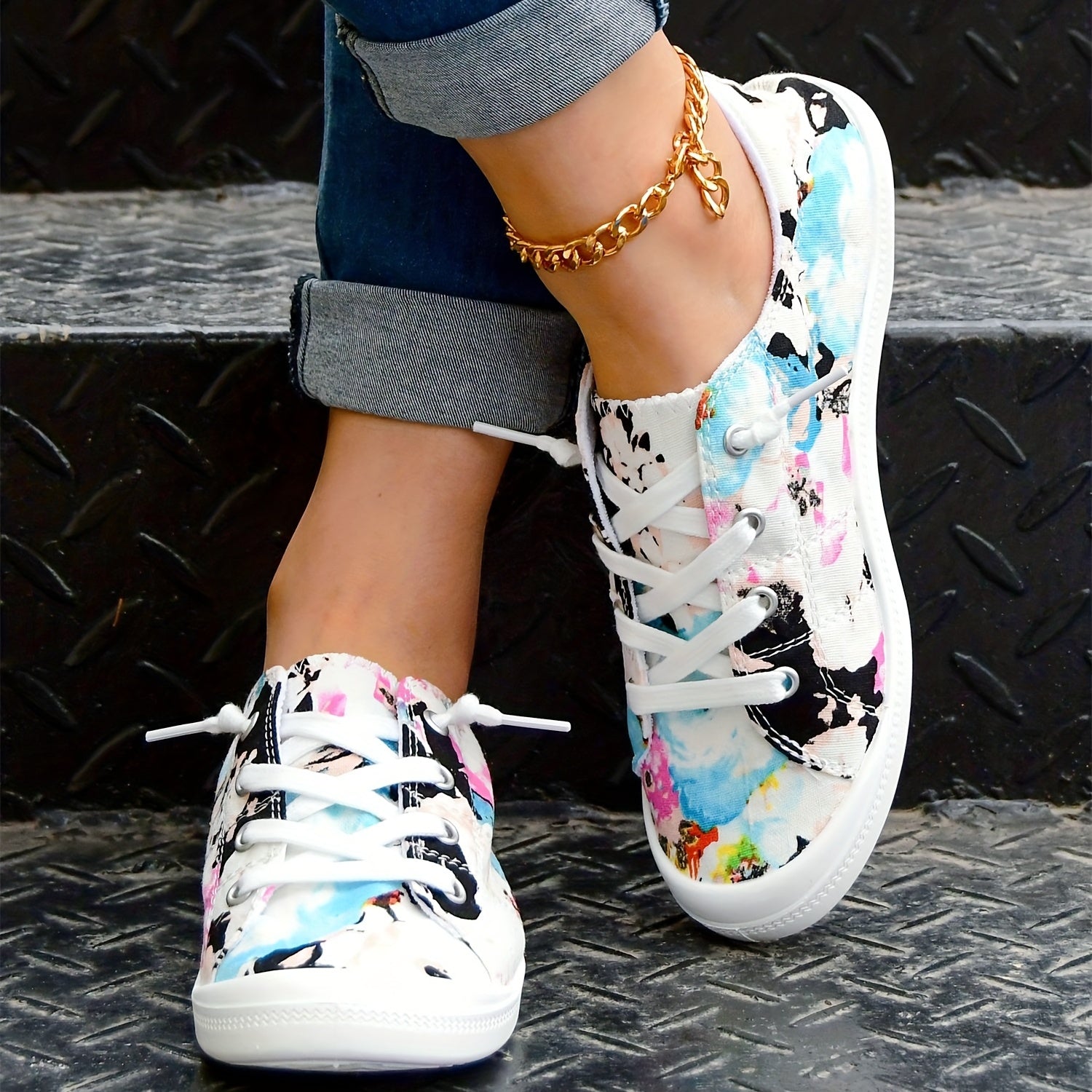 Women's Tie Dye Canvas Shoes Low Top Flat Sneakers