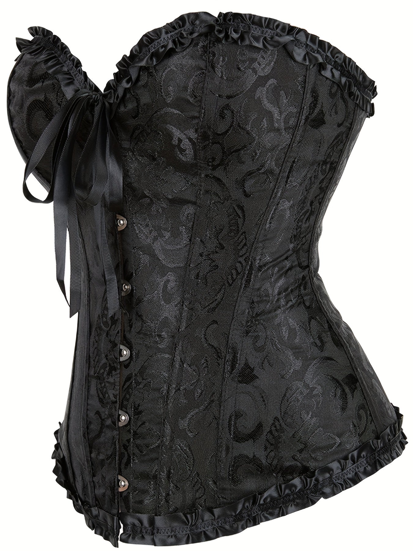 Floral Boned Corset Lace Up Back Satin Overbust Shapewear Body Shaper