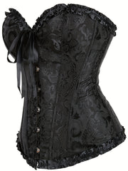 Floral Boned Corset Lace Up Back Satin Overbust Shapewear Body Shaper