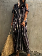 Tie Dye Cover Up Dress Loose Fit V Neck Beachwear Caftan Women's Swimwear