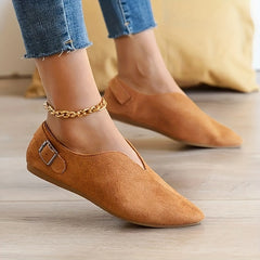 Women's Pointed Toe Slip On Loafers with Buckle Strap Details