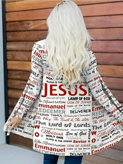 Letter Print Open Front Cardigan