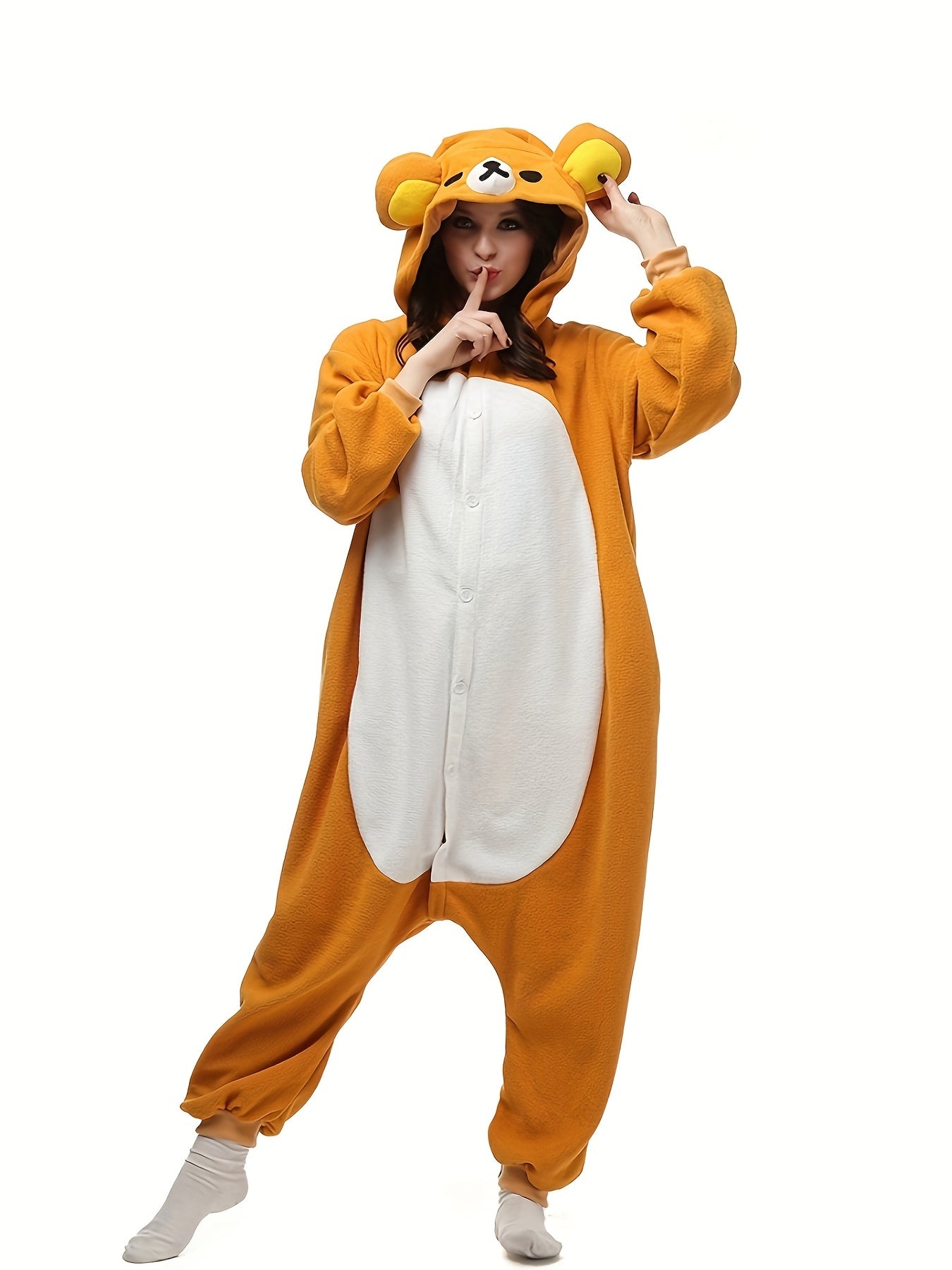 Women's Plus Size Cartoon Animal Plush Hooded Onesie Costume