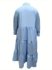 Long Sleeve Button Up Collar Maxi Dress