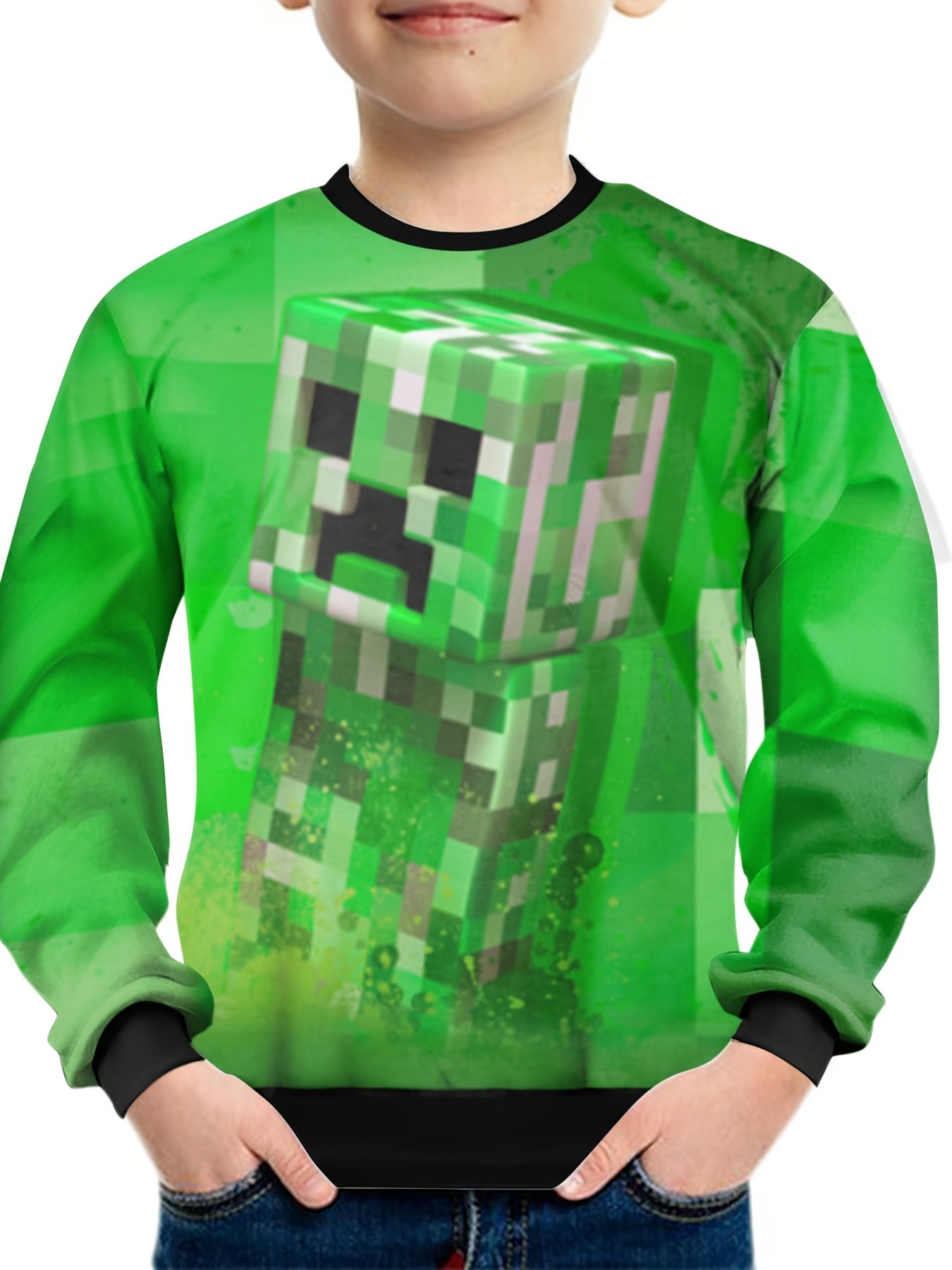 Kids Optical Illusion Robot Print Sweatshirt Casual Pullover
