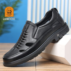 LAORENTOU Men Leather Loafer Shoes Slip On Lightweight Non Slip
