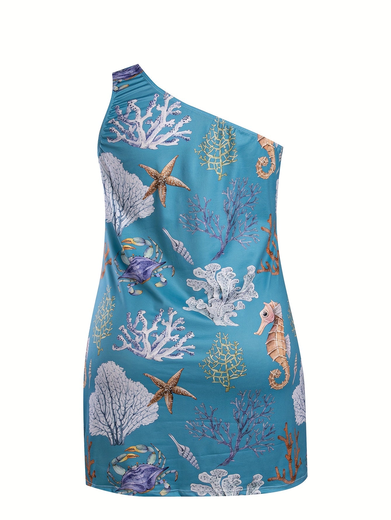 Coral & Starfish Print One Shoulder Lounge Dress