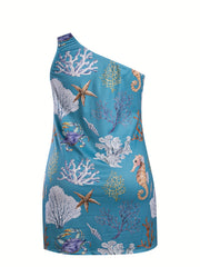 Coral & Starfish Print One Shoulder Lounge Dress