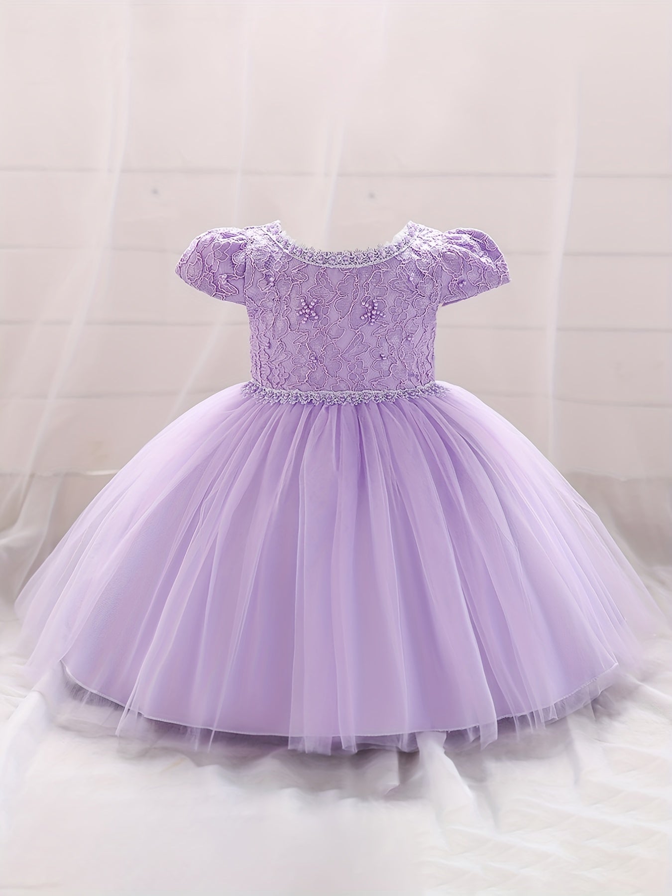 Baby Girls Puff Sleeve Mesh Princess Dress Clothes