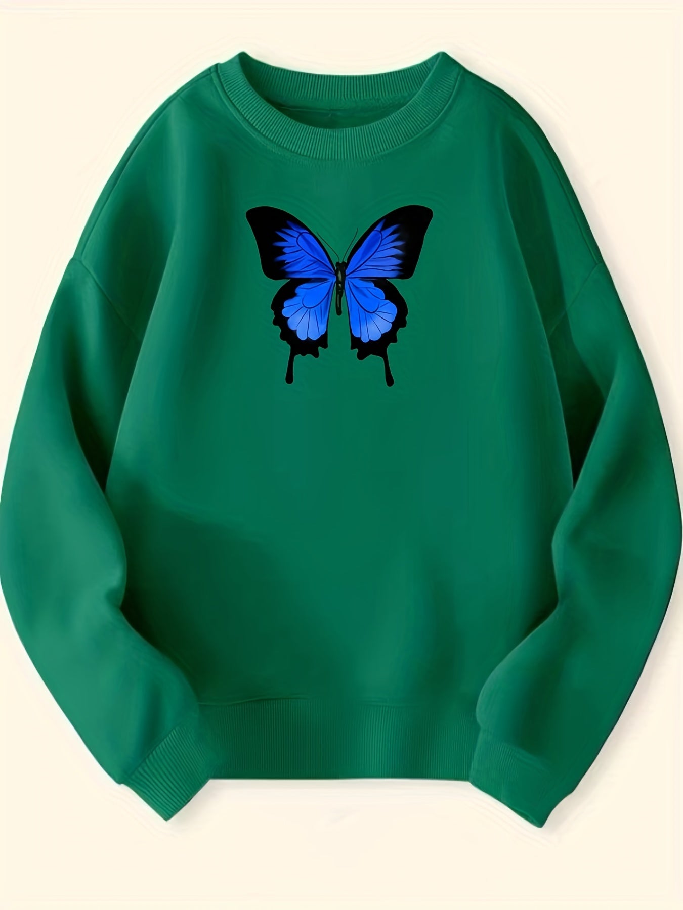 Girls Butterfly Graphic Crew Neck Sweatshirt Top Long Sleeve Pullover