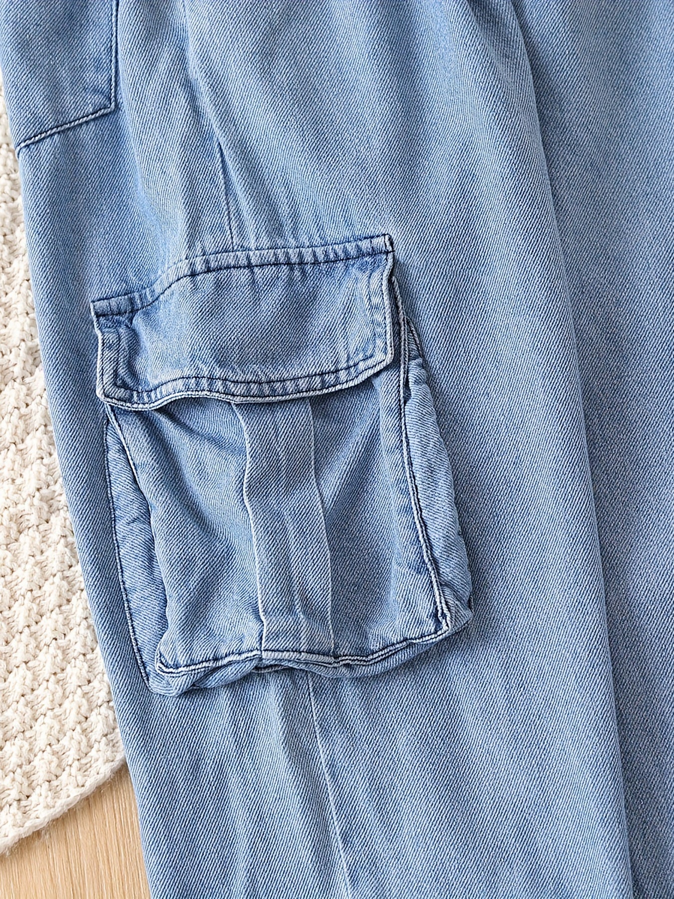 Girls Casual Cargo Denim Pants With Pockets Summer Kids Clothes