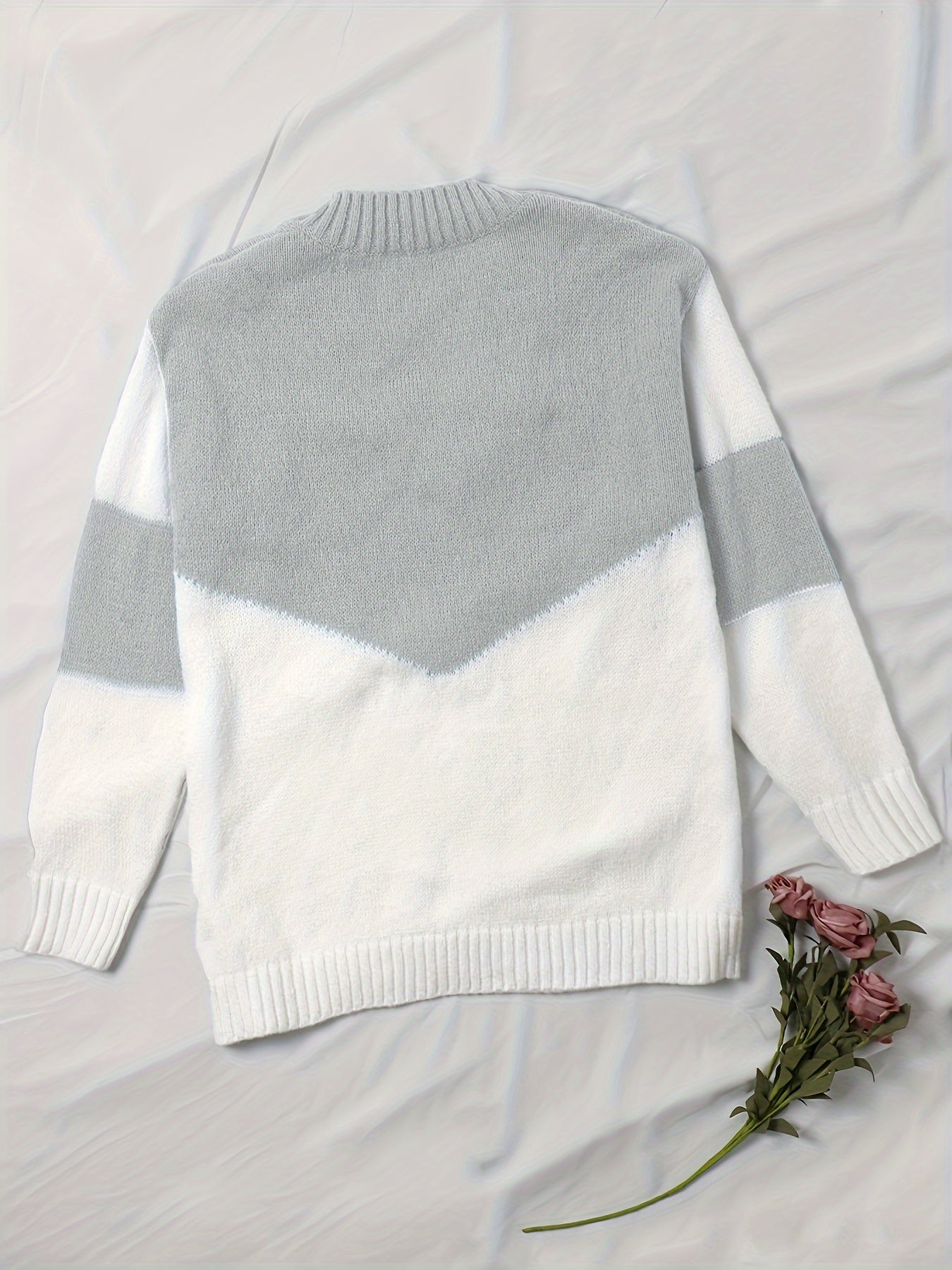 Colorblock V-Neck Sweater Long Sleeve Pullover