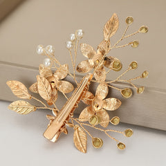Golden Flower Bride Hair Clip Barrettes Wedding Hair Jewelry