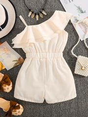 Girls One Shoulder Ruffles Romper Kids Summer Jumpsuit