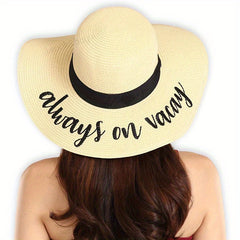 Always On Vacay Sun Hat Classic Letter Embroidery Wide Brim Straw Hat