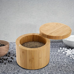 2pcs Bamboo Salt Box Salt Cellar Wooden Storage Box Spice Storage Box With Lid