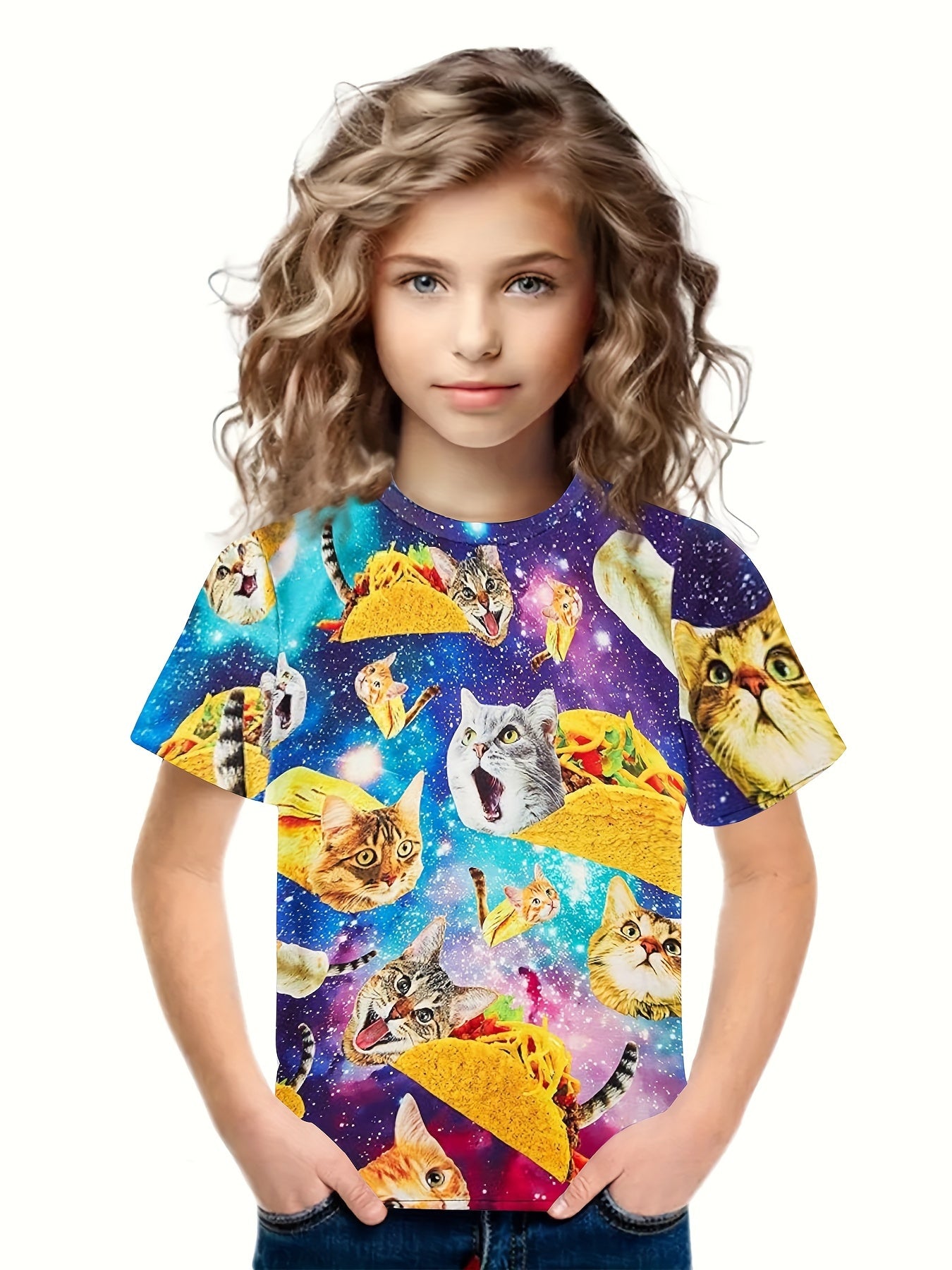 3D Sandwich Kitty Graphic Short Sleeve T shirt For Girls boys Sports Summer