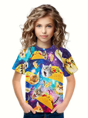 3D Sandwich Kitty Graphic Short Sleeve T shirt For Girls boys Sports Summer