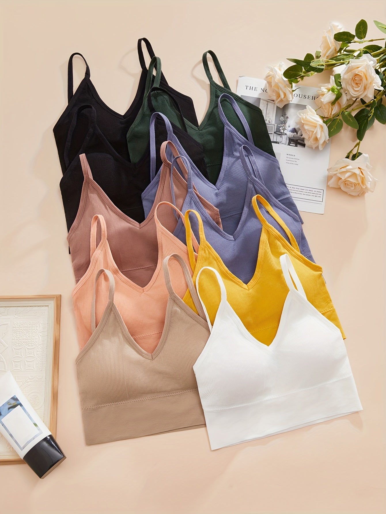 10pcs Wireless Sports Bras Comfy & Breathable Yoga Fitness Intimates Bra