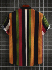 Ethnic Stripe Print Men s Casual Short Sleeve Shirt Summer Vacation Resort Tops