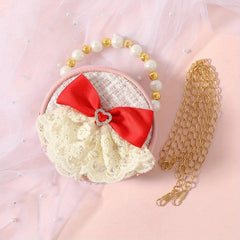 Kids Round Faux Pearl Beaded Handbag Chain Crossbody Bag