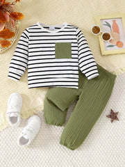 Striped Long Sleeve Top Solid Pants Set