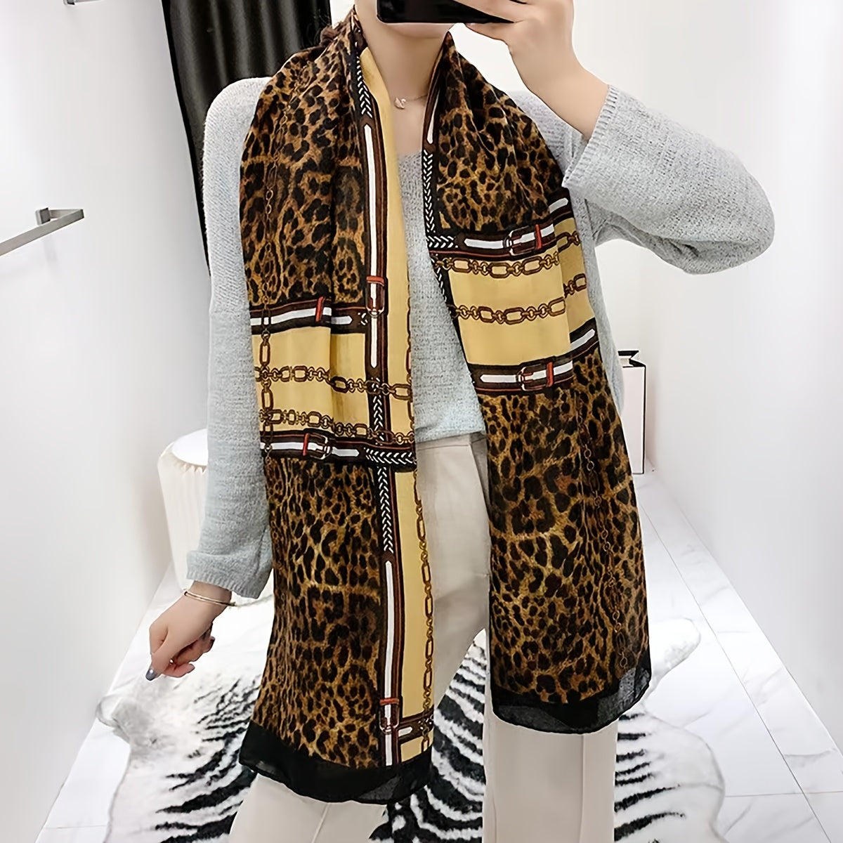 Leopard Chain Print Scarf Shawl Soft & Breathable Women Turban Hijab