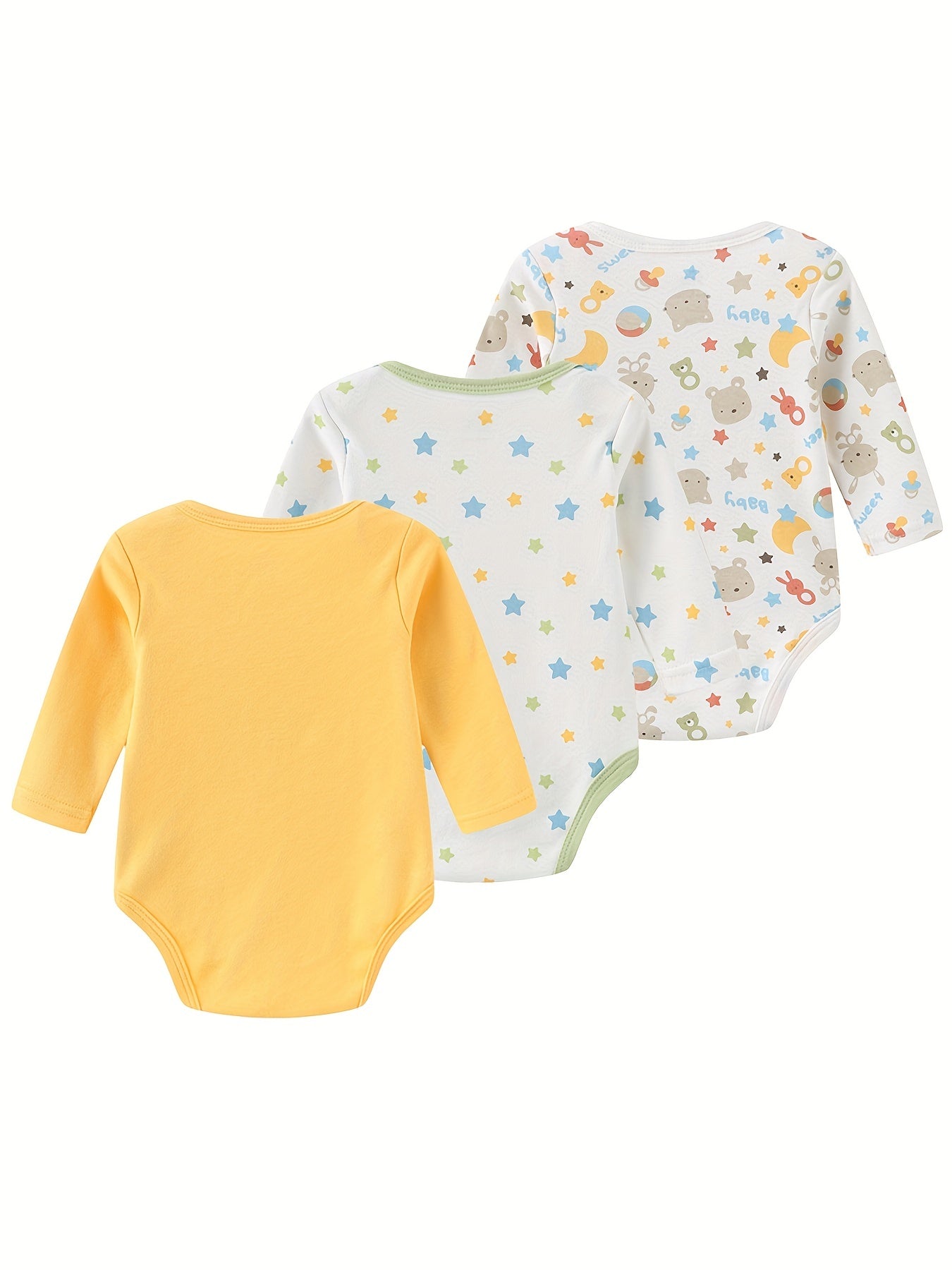 3 Pcs Baby Boys Bodysuits Long Sleeve Cotton 0-12M Jumpsuits