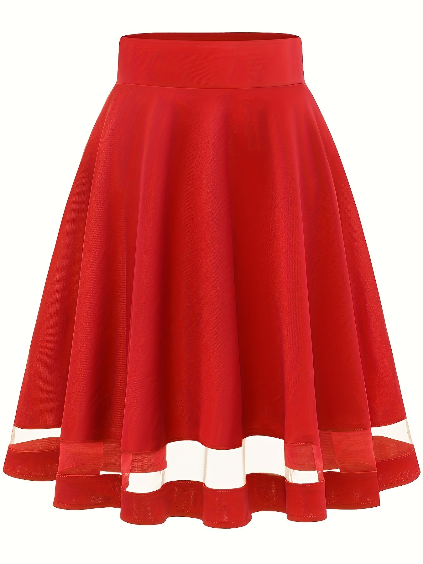Mesh Splicing Skater Skirts High Waist A Line Solid Skirts