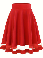 Mesh Splicing Skater Skirts High Waist A Line Solid Skirts