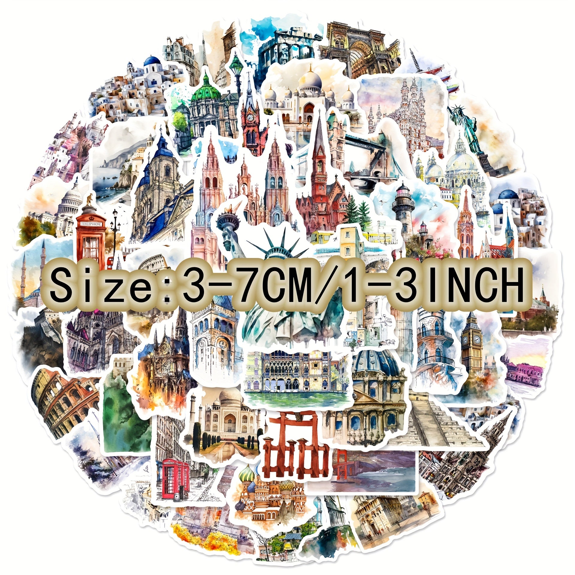 50pcs Architectural Scenery Graffiti Stickers Laptop Helmet Cup Decoration
