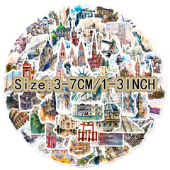 50pcs Architectural Scenery Graffiti Stickers Laptop Helmet Cup Decoration