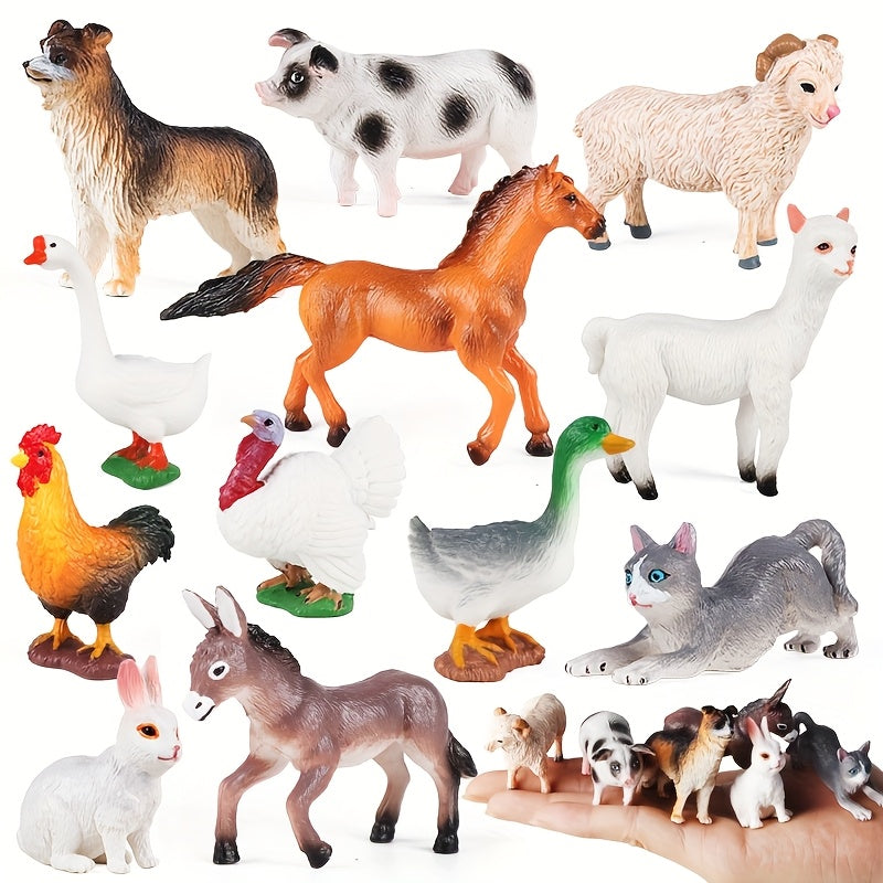 Realistic Farm Animal Set - 12pcs PVC Model Pigs Turkeys Sheep Rabbits
